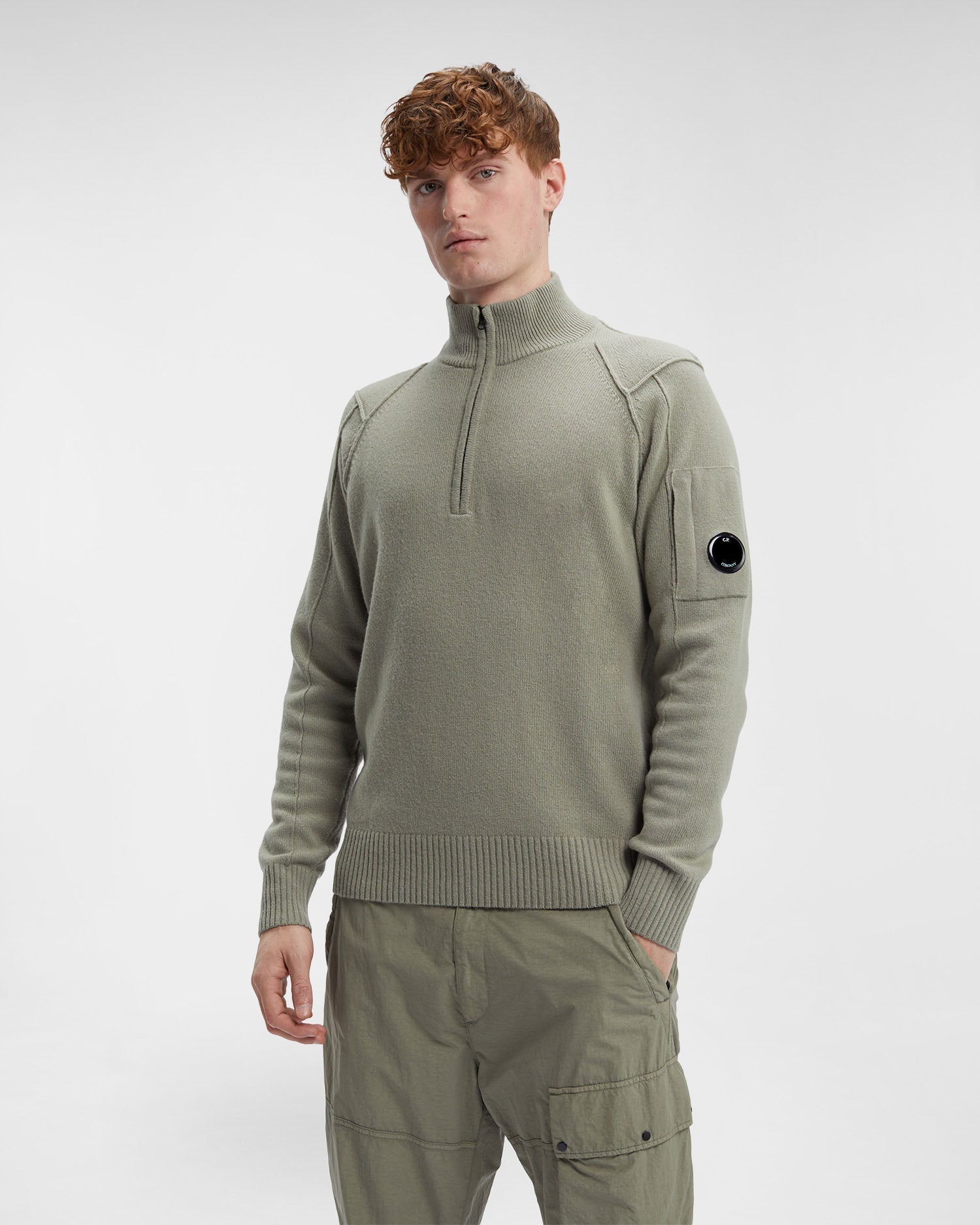 Pull en laine zippé Kaki C-P COMPNY