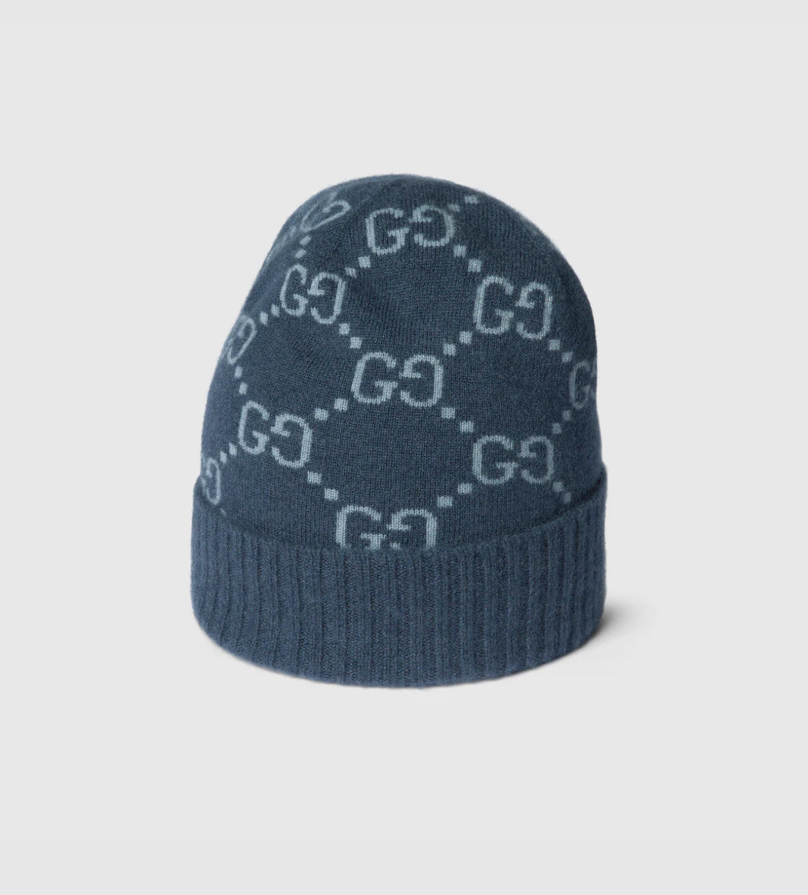 GC Bonnet et Écharpe en jacquard de cachemire GG bleu marine et bleu clair