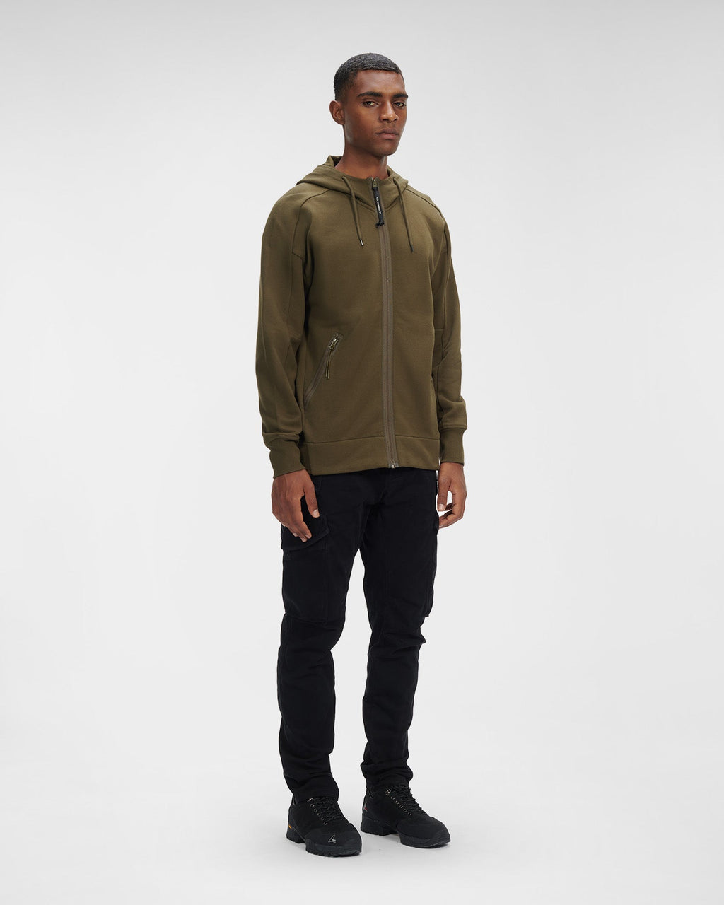 Sweat à capuche zippé Vert Kaki C-P COMPNY