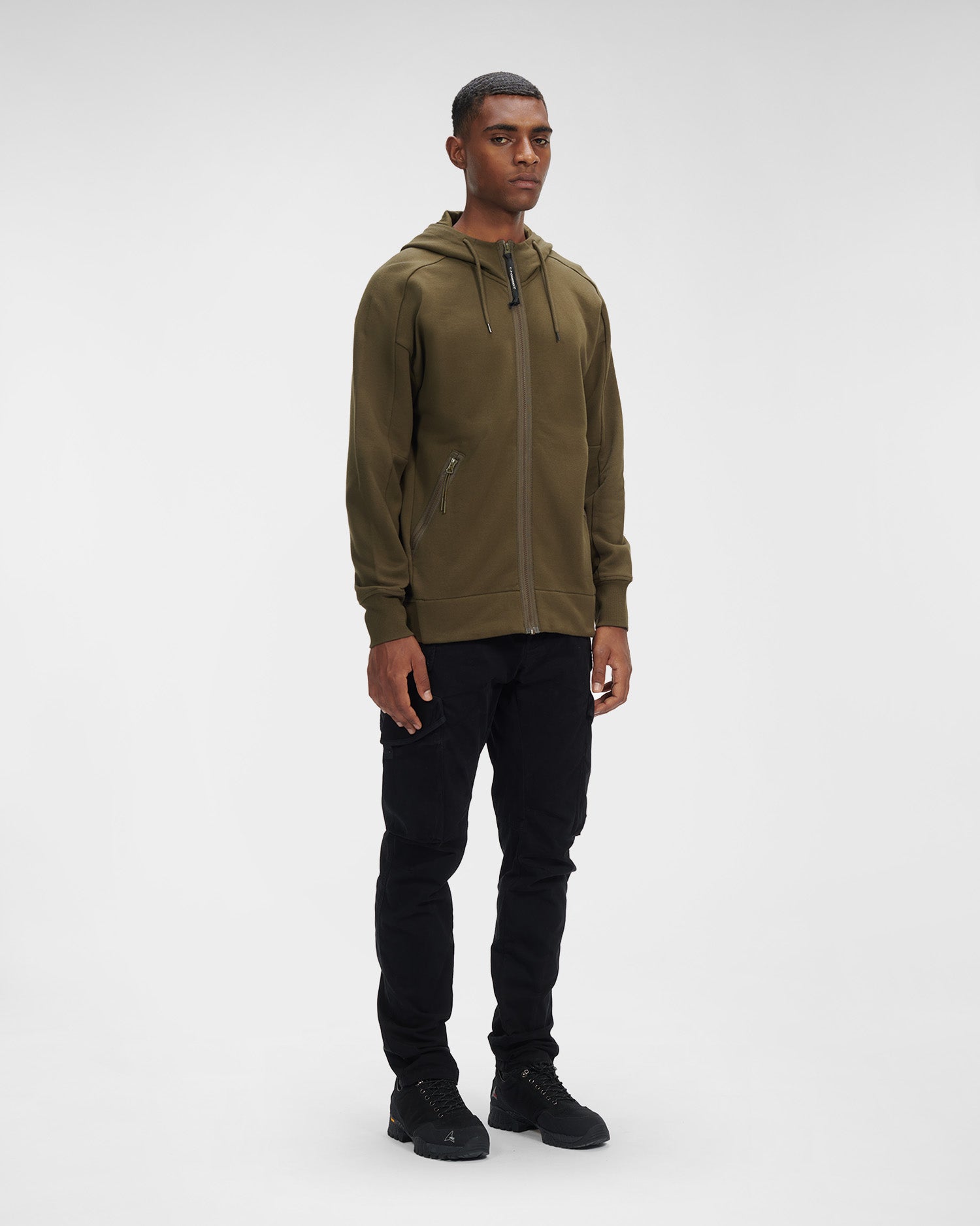 Sweat à capuche zippé Vert Kaki C-P COMPNY