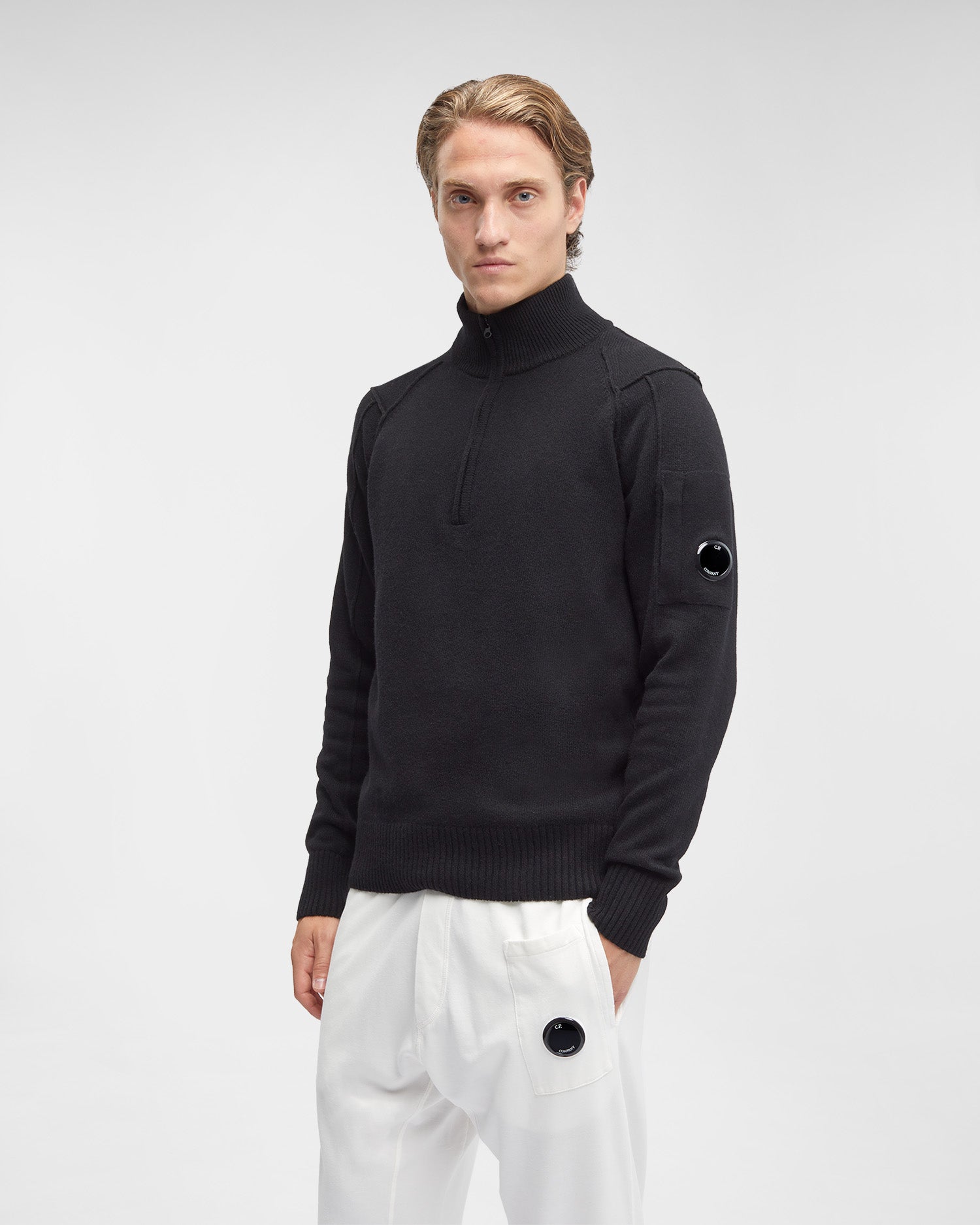 Pull en laine zippé Noir C-P COMPNY