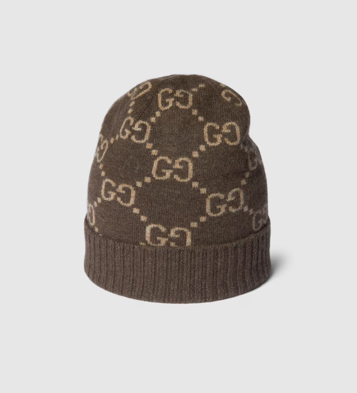 GC Bonnet et Écharpe en jacquard de cachemire GG marron et beige