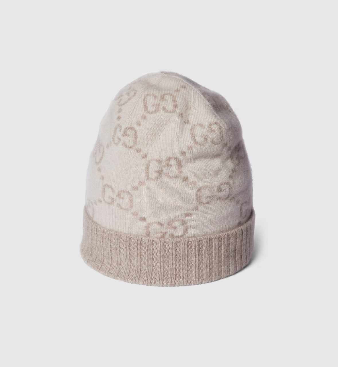 GC Bonnet et Écharpe en jacquard de cachemire GG blanc cassé et beige