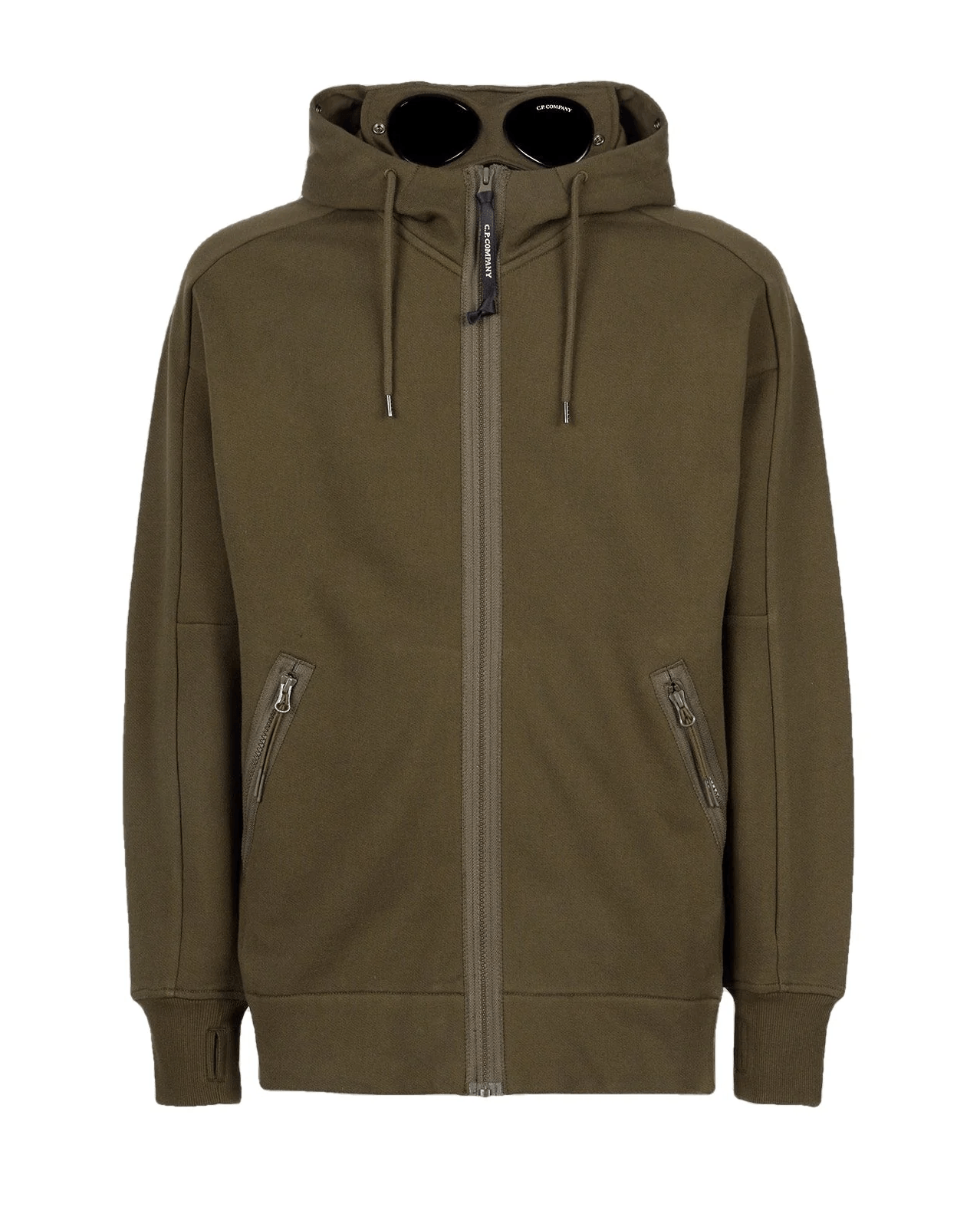 Sweat à capuche zippé Vert Kaki C-P COMPNY
