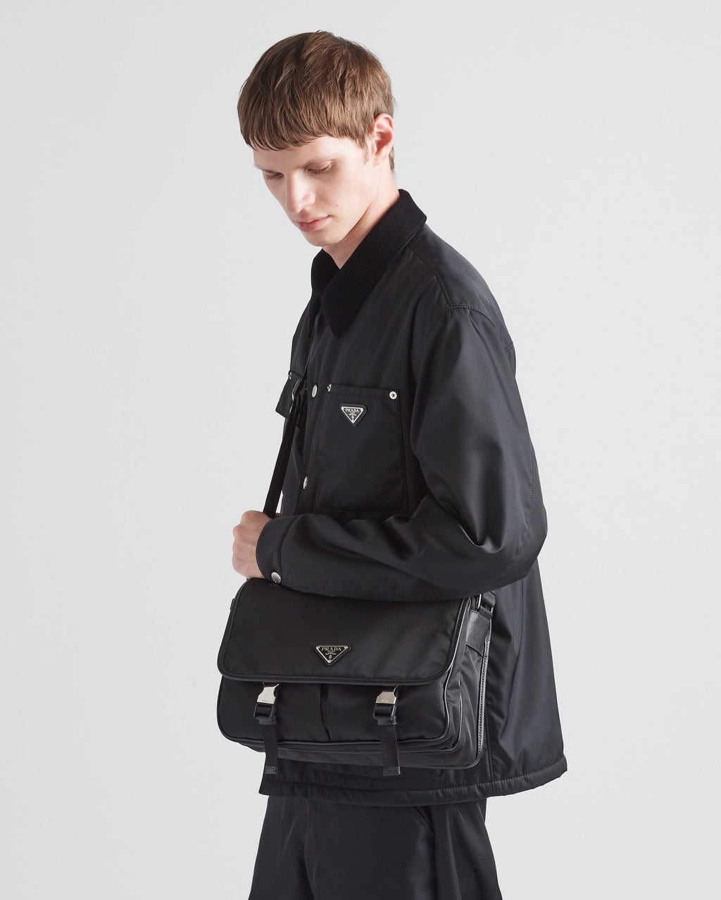 PR-DA2 Sac porté épaule en Re-Nylon et cuir Saffiano v7 - vue 2