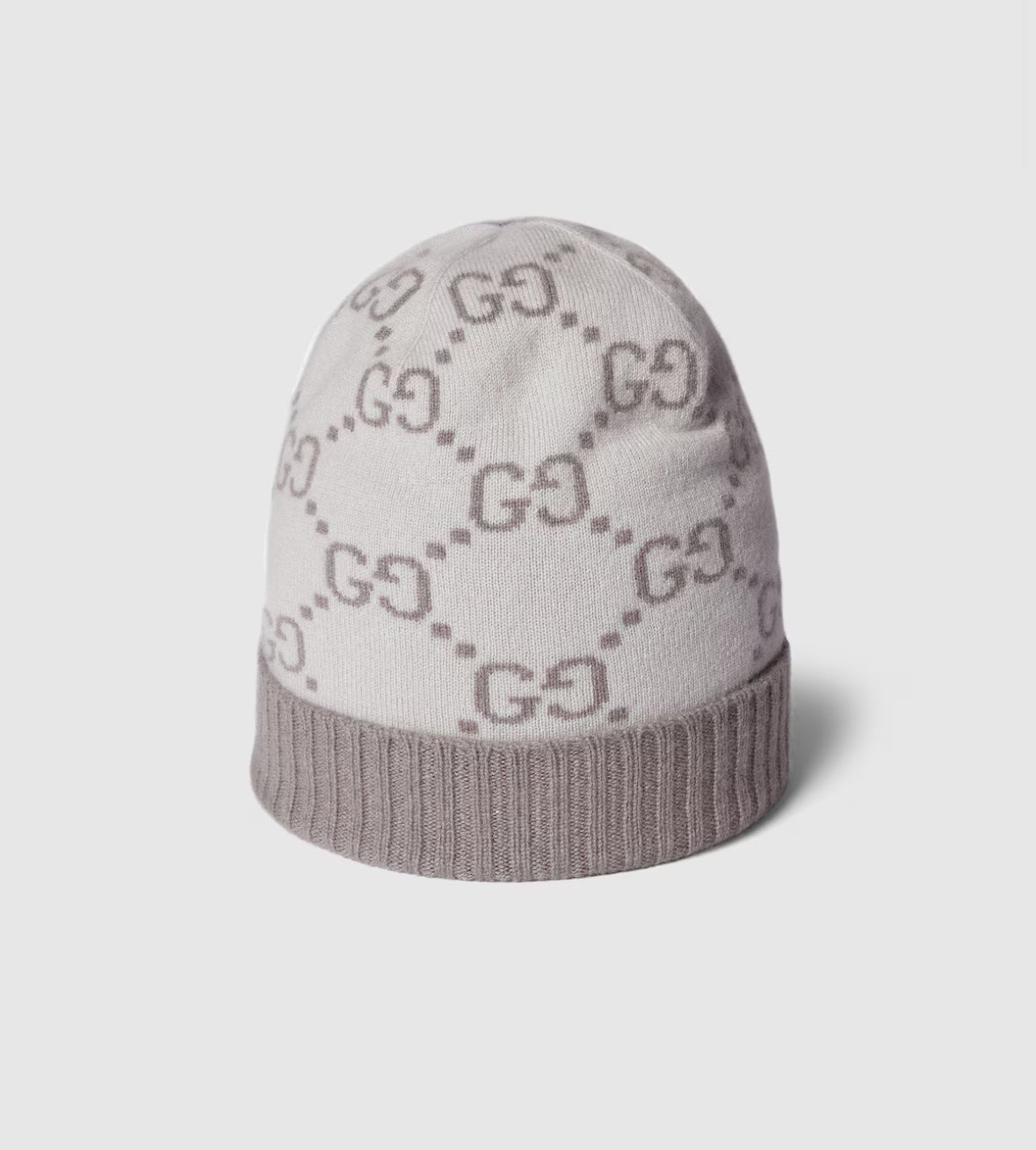 GC Bonnet et Écharpe en jacquard de cachemire GG ivoire et gris clair