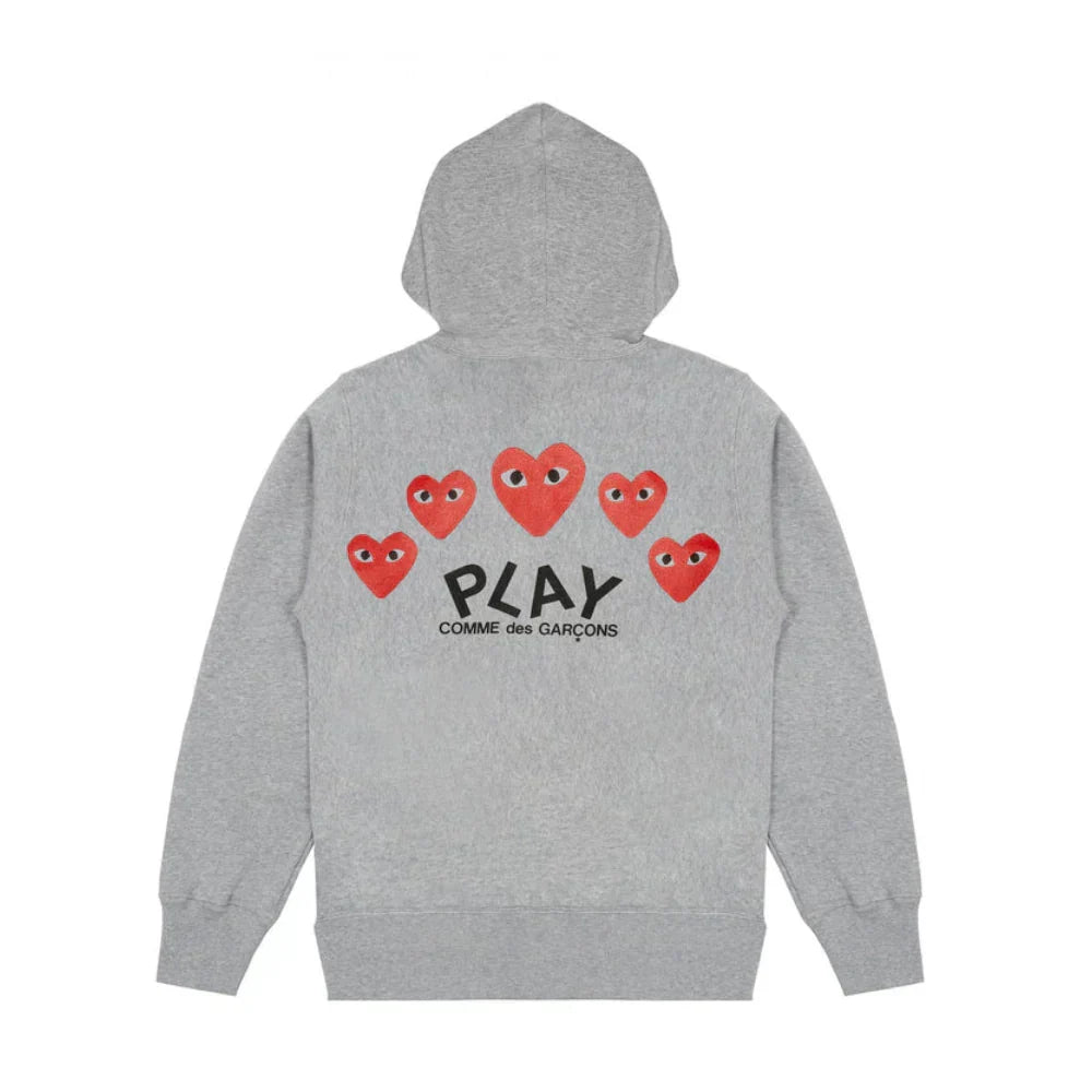 Comme des Garcons Play Red Multi Heart Zip Up Hoodie Grey