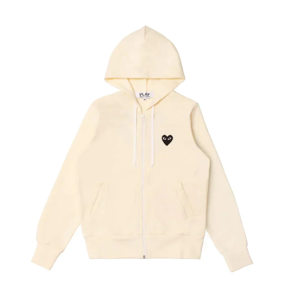 Comme des Garcons Play Big Black Heart Zip Up Hoodie Ivory