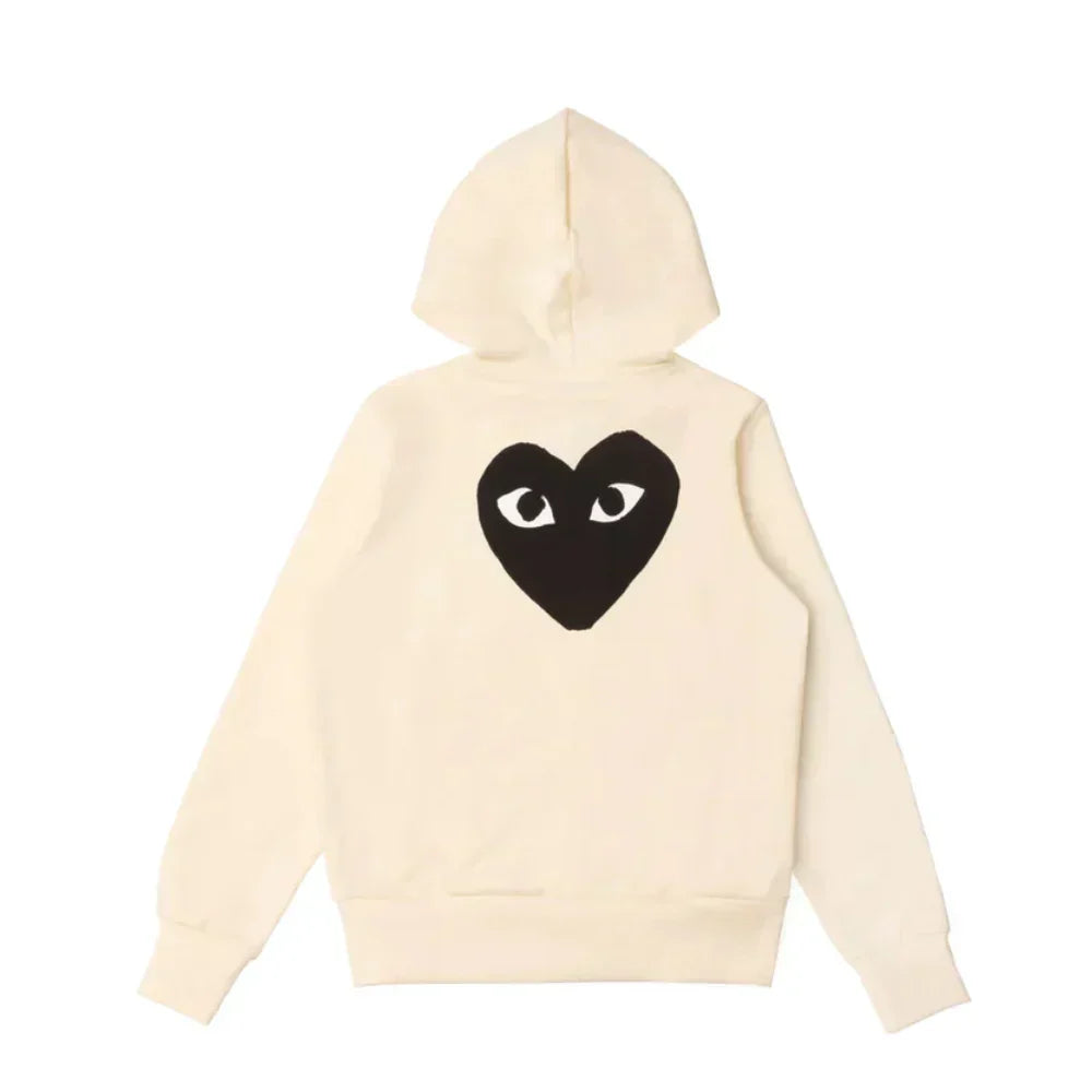 Comme des Garcons Play Big Black Heart Zip Up Hoodie Ivory