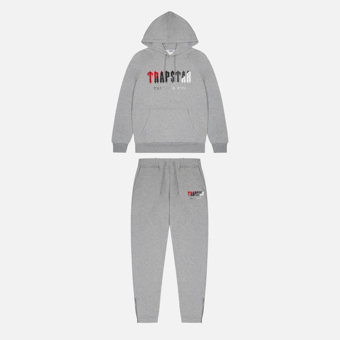 TRAPSTR Chenille Decoded Hooded Tracksuit - Grey/Red