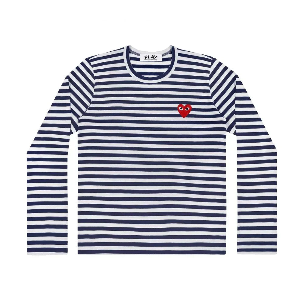 Comme des Garçons Play Striped Longsleeve Red Heart Emblem Navy