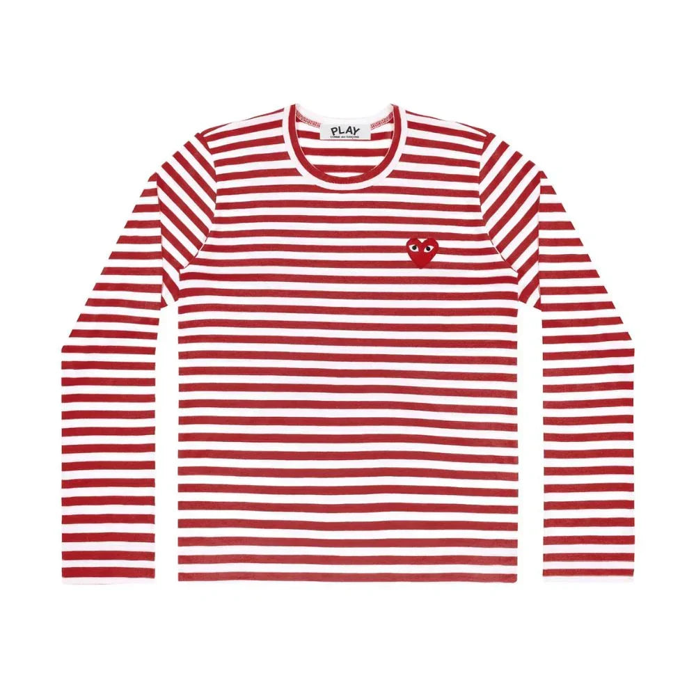 Comme des Garçons Play Striped Longsleeve Red Heart Emblem Red